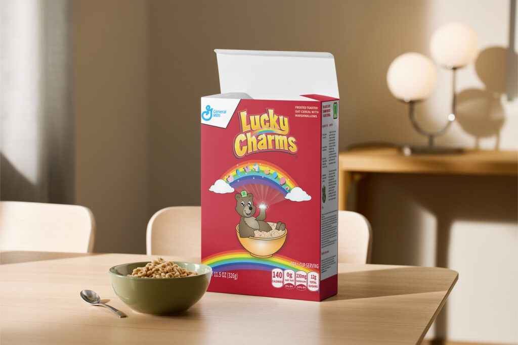 Front of Lucky Charms cereal box